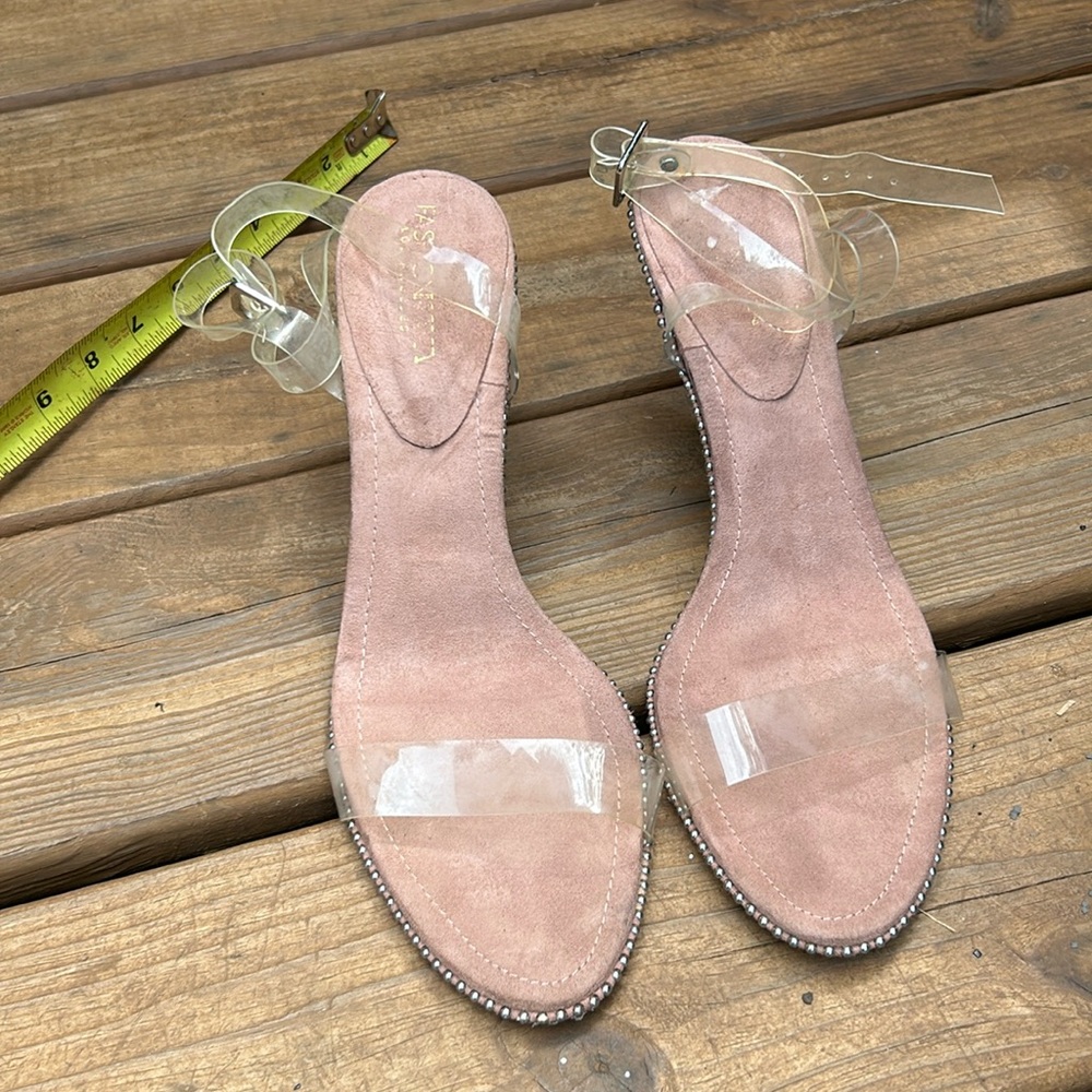 EUC Fashion Nova Stilettos, Clear, Strappy, Nude, (Las)
